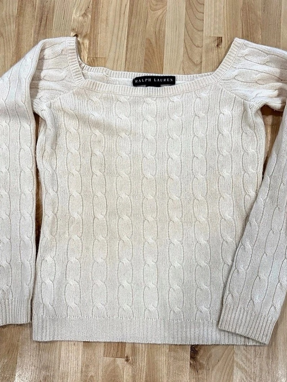 Ralph Lauren Black Label Off Shoulder Cable Crew 💯 cashmere runs Small Sz M